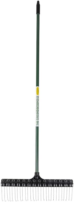 Green Rake 55-inch Lightweight Fiberglass Handle, 21-inch Head, Durable Steel Tines for Gardening, De-Thatching or Professional Landscaping