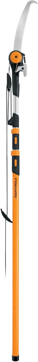 Fiskars 2-in-1 Extendable Tree Pruner and Pole Saw (Extends 7.9 - 12 feet) with Rotating Head, Pruning Stik Model with15-Inch Double-Grind Saw Blade, and Double Locking System