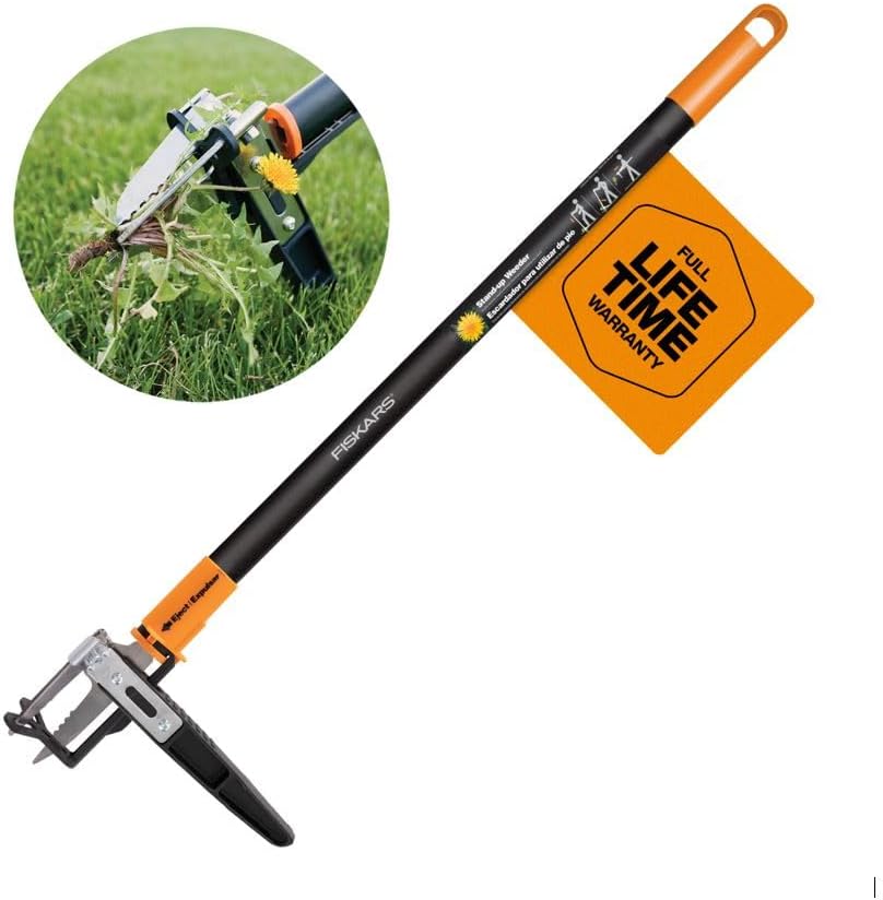 Fiskars 4-Claw Stand Up Weed Puller Tool, Gardening Hand Weeding Tool with 39" Long Ergonomic Handle with Easy-Eject Mechanism
