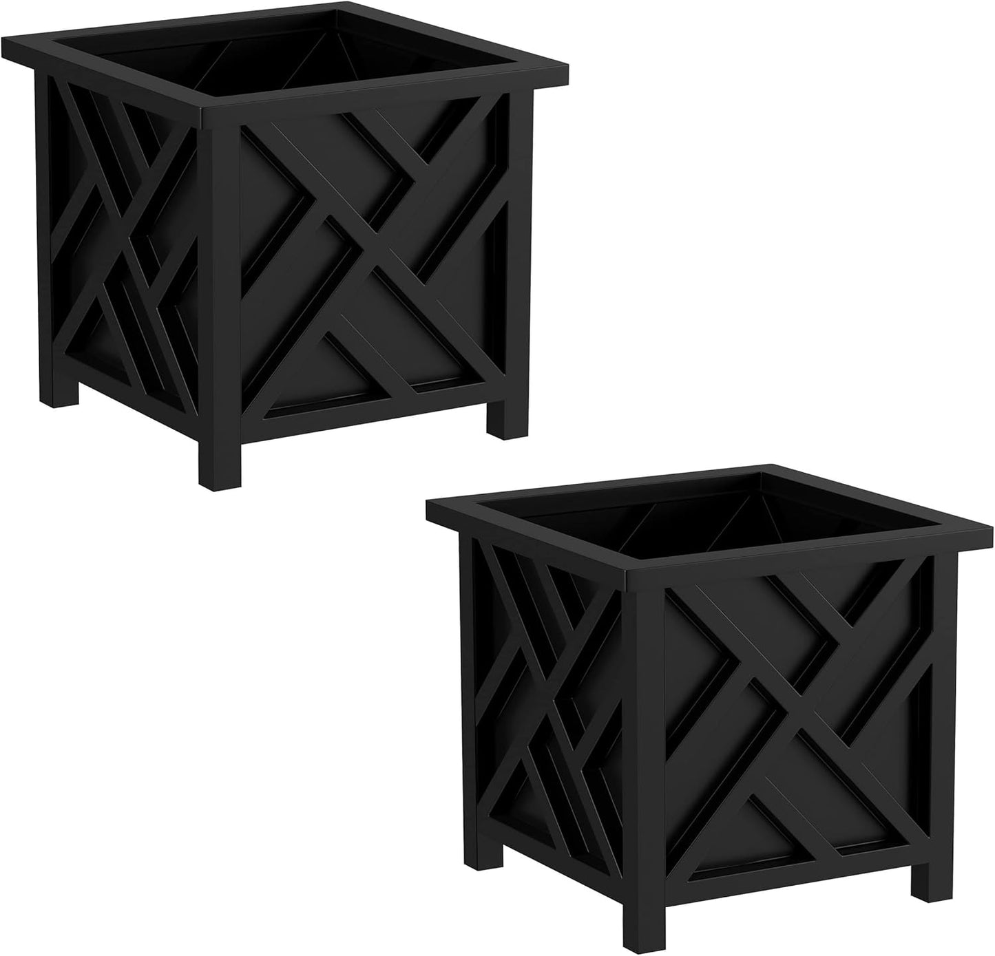 Lattice Design Planter Box 2-Pack – 14.75-Inch Decorative Outdoor Flower or Plant Pots – Front Porch, Patio, and Garden Decor by Pure Garden (White)