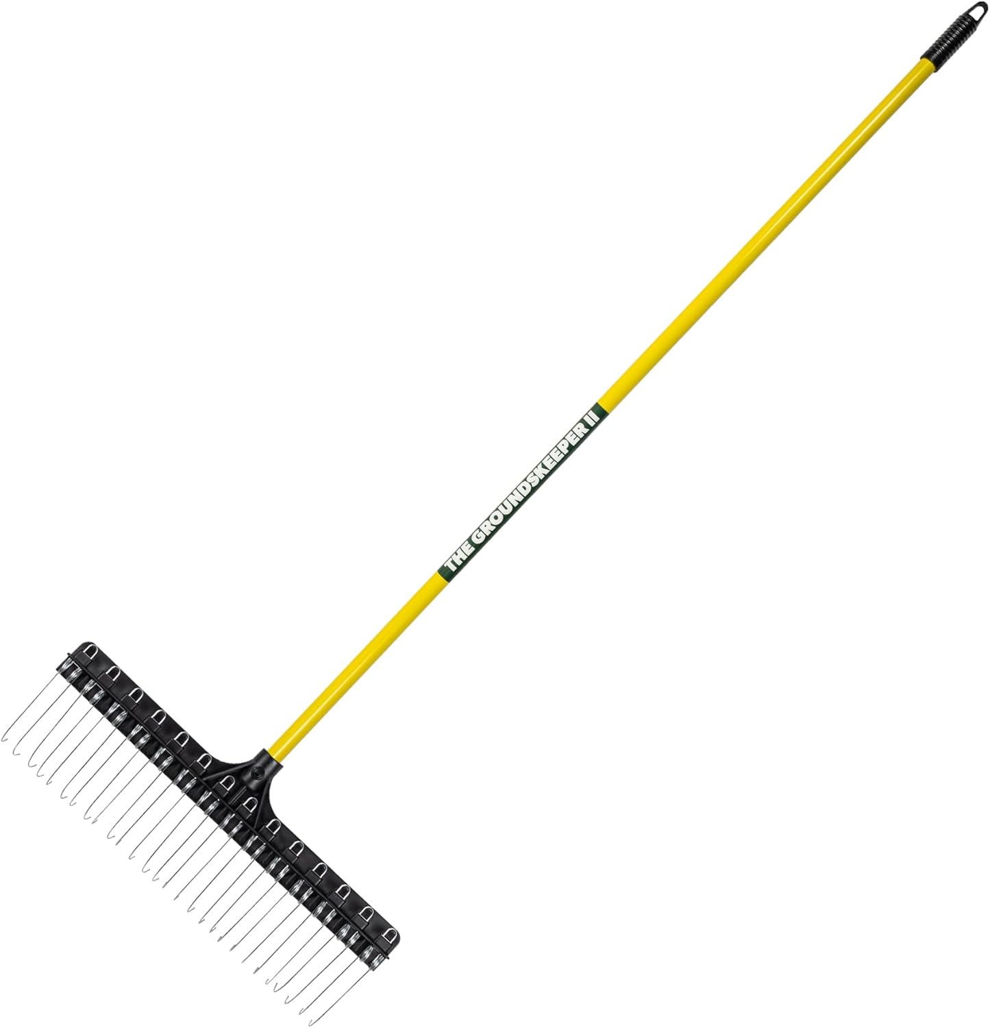 Green Rake 55-inch Lightweight Fiberglass Handle, 21-inch Head, Durable Steel Tines for Gardening, De-Thatching or Professional Landscaping