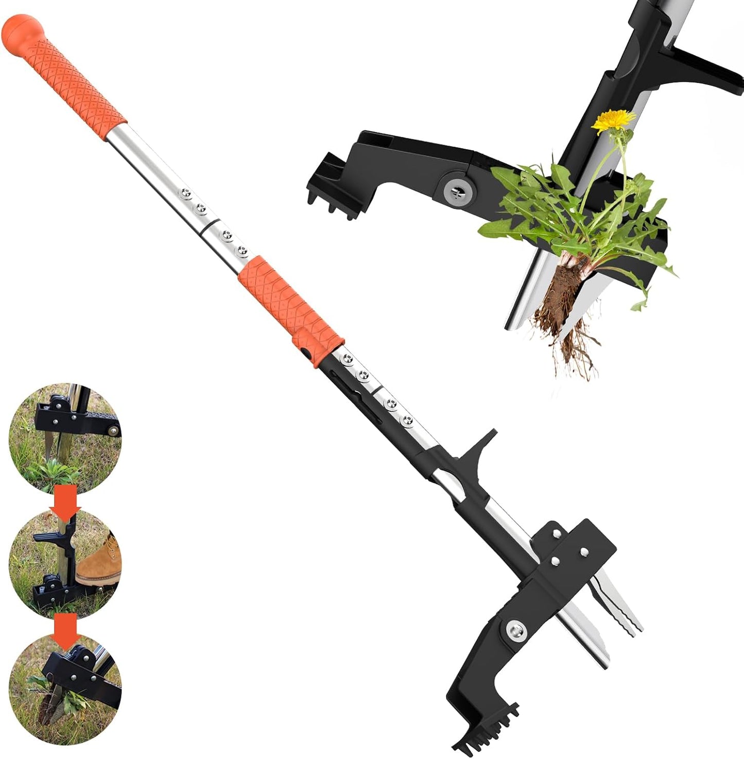 Weed Puller Tool, Gardening Stand-Up Weeder Puller with Ergonomic 39.3" Long Handle and 4 High-Strength Stainless Steel Claws, Easily Remove Weeds Without Bending, Pulling, or Kneeling
