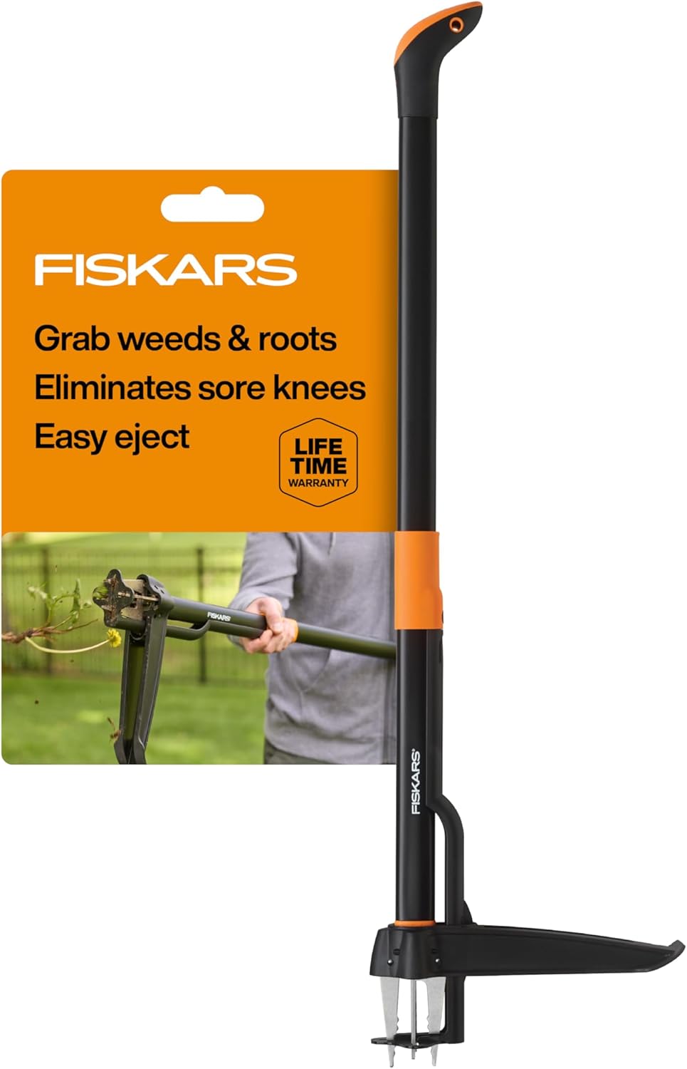 Fiskars 4-Claw Stand Up Weed Puller Tool, Gardening Hand Weeding Tool with 39" Long Ergonomic Handle with Easy-Eject Mechanism