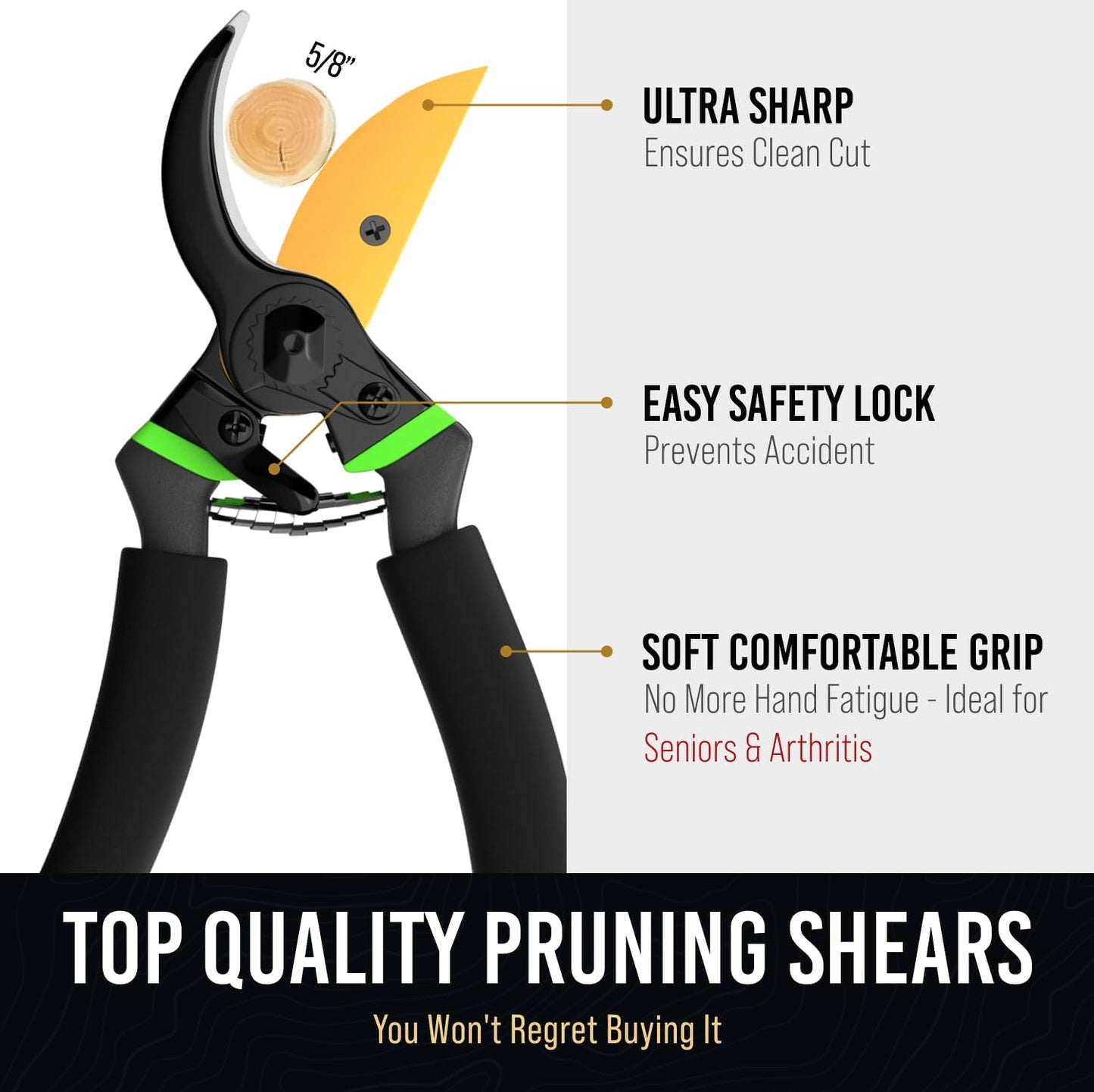 8.5" Titanium Bypass Pruning Shears (T13) - Razor Sharp Premium Garden Shears Clippers Pruners - Heavy Duty Garden Scissors - Rust Resistant Blade