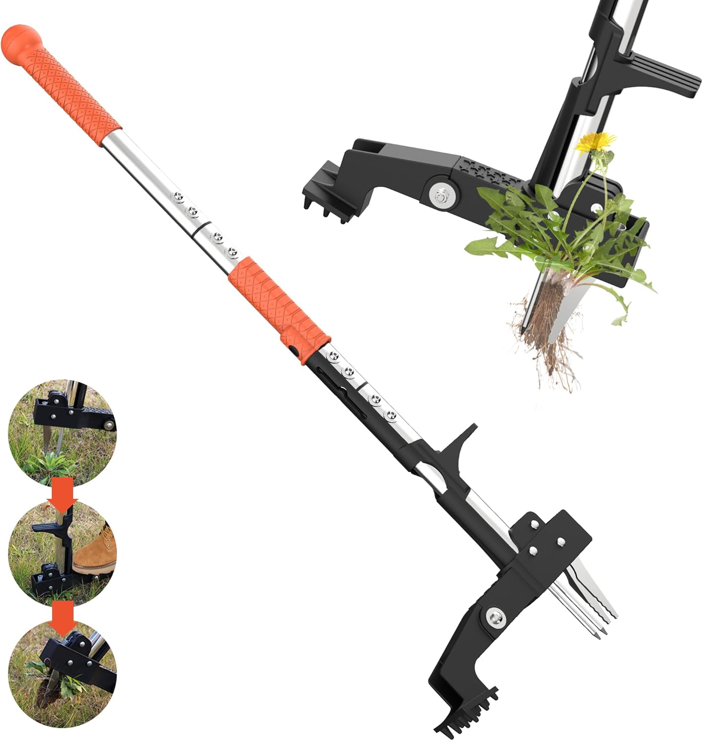 Weed Puller Tool, Gardening Stand-Up Weeder Puller with Ergonomic 39.3" Long Handle and 4 High-Strength Stainless Steel Claws, Easily Remove Weeds Without Bending, Pulling, or Kneeling