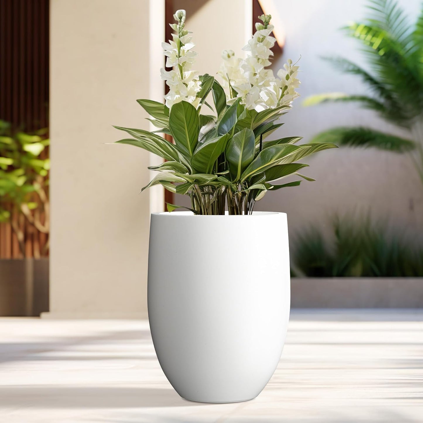 Kante 21.7" H Weathered Concrete Tall Planter, Large Outdoor Indoor Decorative Pot with Drainage Hole and Rubber Plug, Modern Round Style for Home and Garden