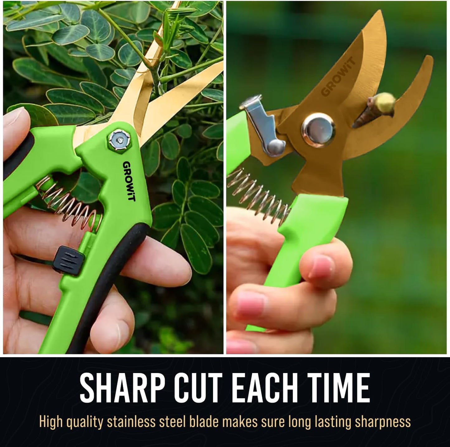 Pruning Shears & Gardening Scissors Set - 7" Titanium Coated Sharp Garden Clippers, Stainless Steel Flower Shears for Plant - Garden Pruners, Florist Scissors with Non-Slip Grip