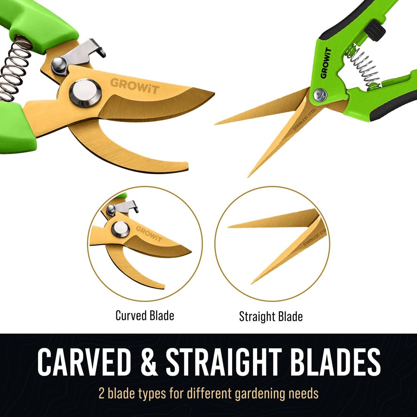 Pruning Shears & Gardening Scissors Set - 7" Titanium Coated Sharp Garden Clippers, Stainless Steel Flower Shears for Plant - Garden Pruners, Florist Scissors with Non-Slip Grip