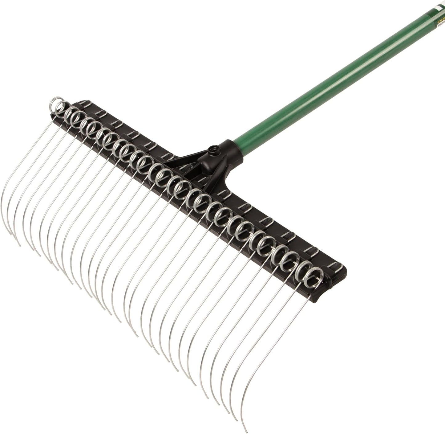Green Rake 55-inch Lightweight Fiberglass Handle, 21-inch Head, Durable Steel Tines for Gardening, De-Thatching or Professional Landscaping