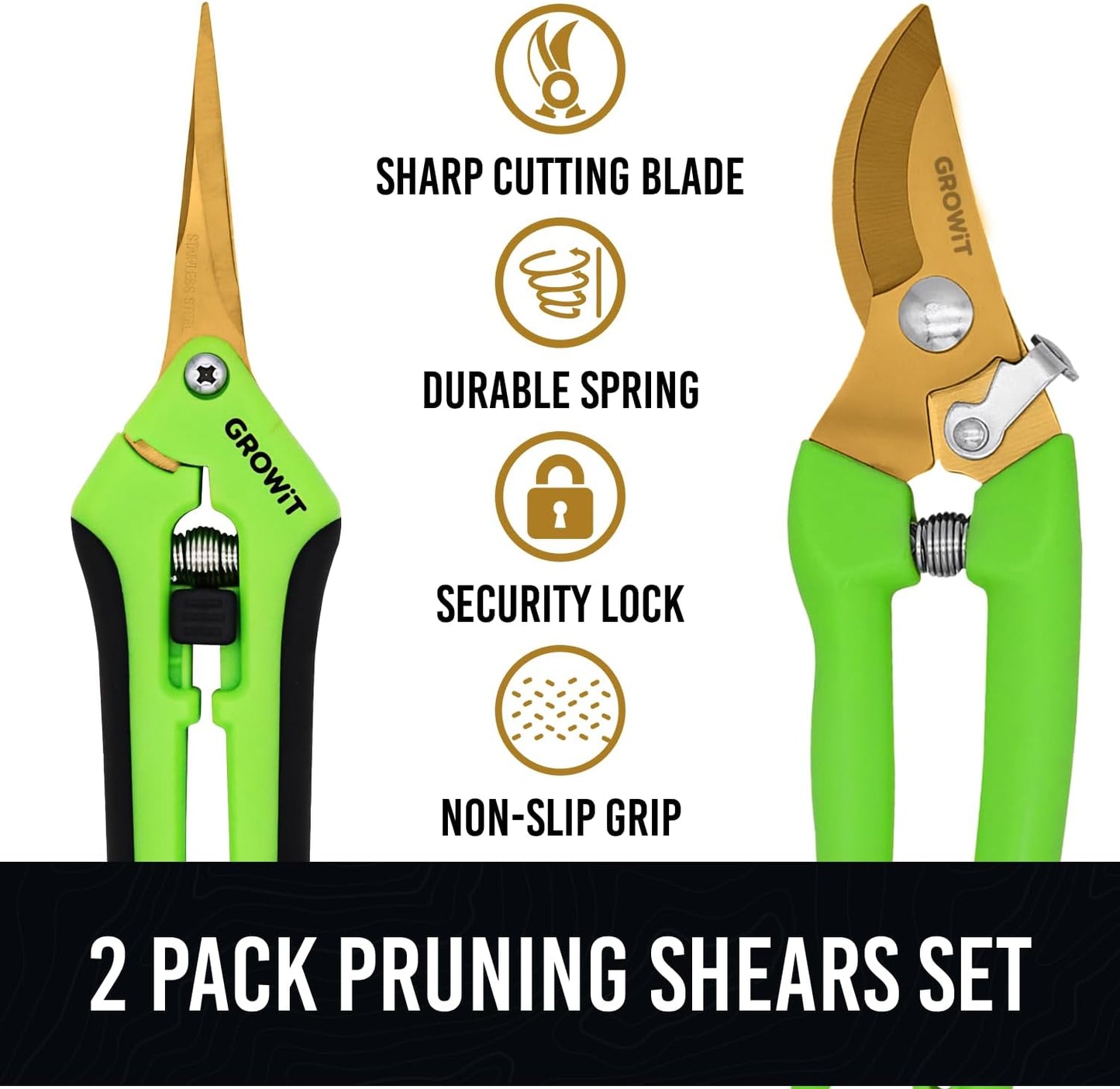 Pruning Shears & Gardening Scissors Set - 7" Titanium Coated Sharp Garden Clippers, Stainless Steel Flower Shears for Plant - Garden Pruners, Florist Scissors with Non-Slip Grip