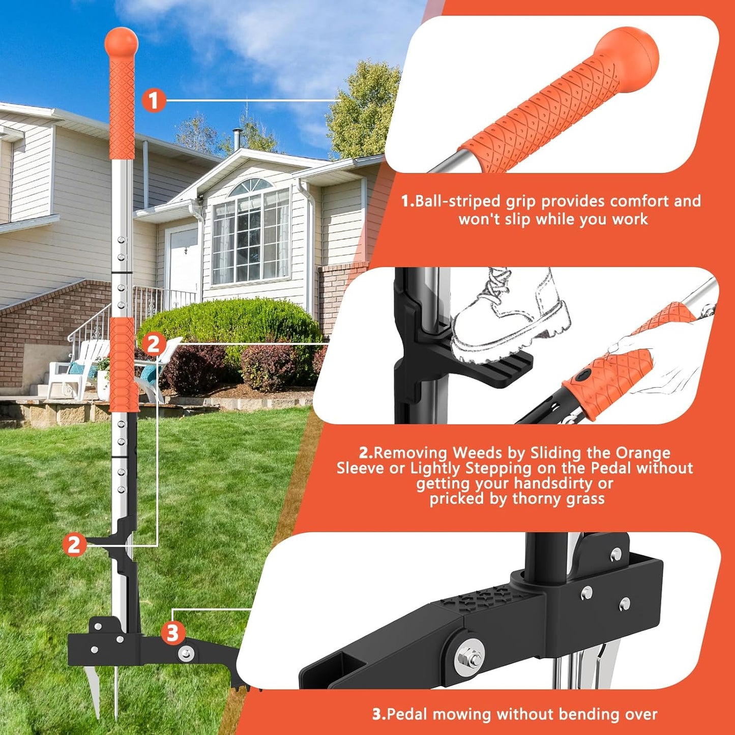 Weed Puller Tool, Gardening Stand-Up Weeder Puller with Ergonomic 39.3" Long Handle and 4 High-Strength Stainless Steel Claws, Easily Remove Weeds Without Bending, Pulling, or Kneeling