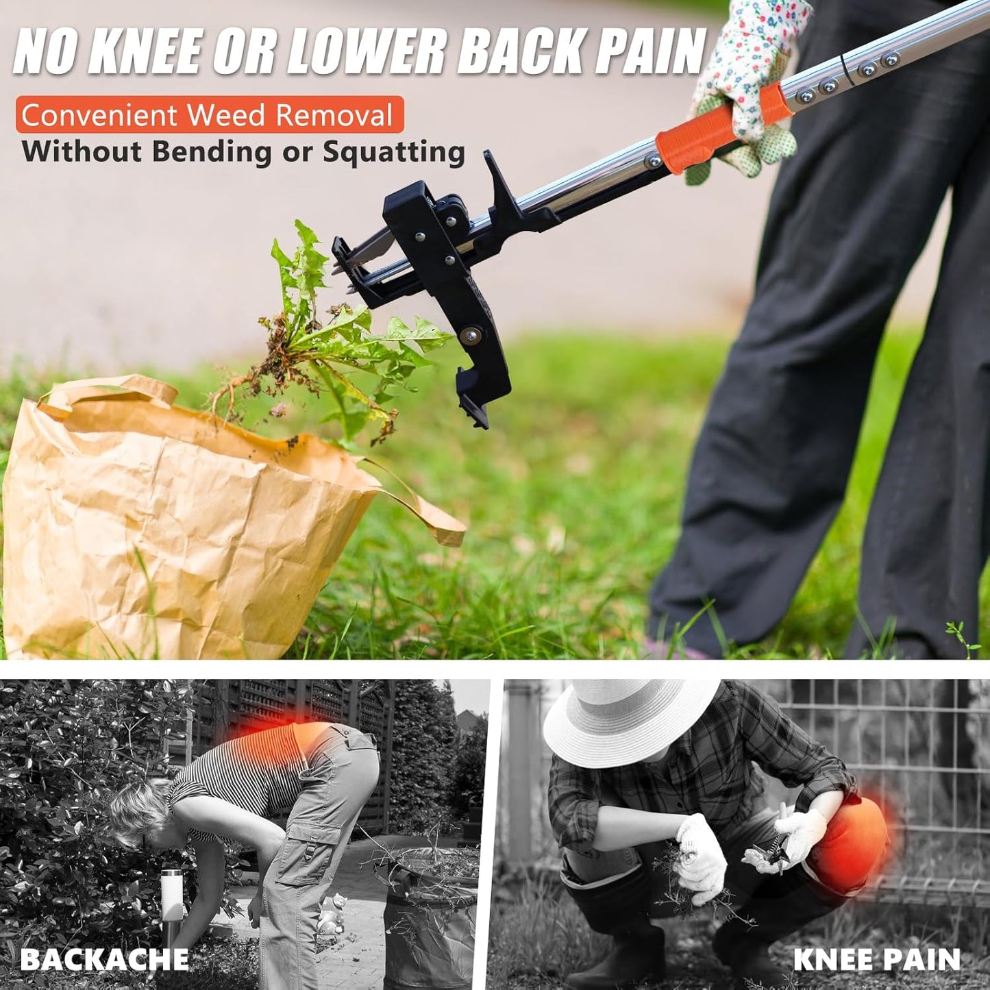 Weed Puller Tool, Gardening Stand-Up Weeder Puller with Ergonomic 39.3" Long Handle and 4 High-Strength Stainless Steel Claws, Easily Remove Weeds Without Bending, Pulling, or Kneeling