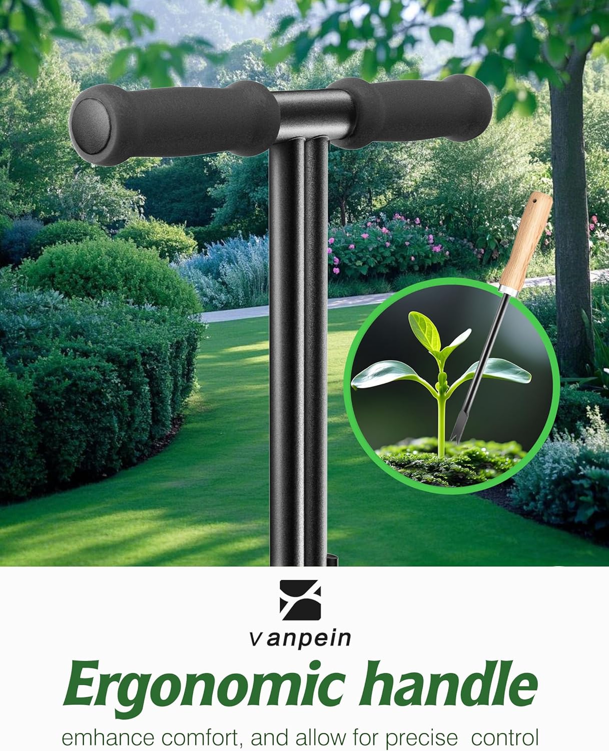 Lawn Aerator Garden Tool with Soil Core Tray, 38” Manual Grass Plug Aerators & A Cleaning Tool, Coring Aeration Tools with 3 Tines for Gardening, Soil Compaction, Lawn Yard Care, Patented Black