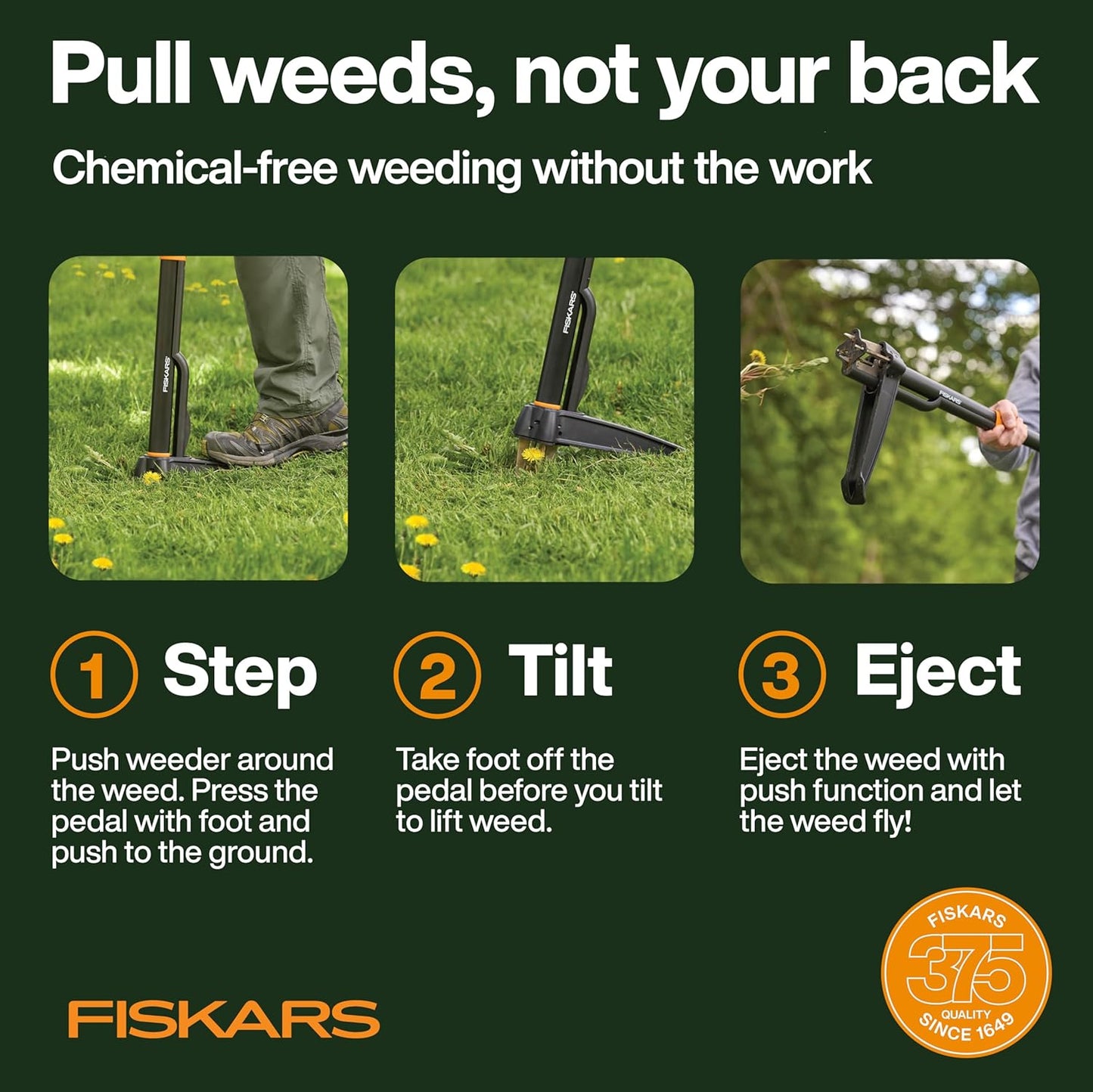 Fiskars 4-Claw Stand Up Weed Puller Tool, Gardening Hand Weeding Tool with 39" Long Ergonomic Handle with Easy-Eject Mechanism