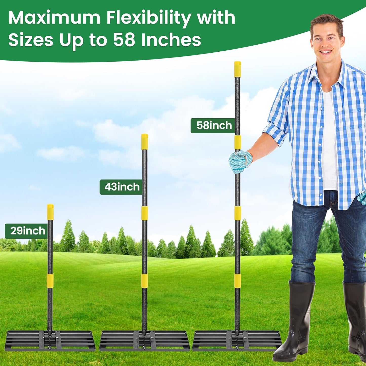 Lawn Leveling Rake-Heavy Duty 30”x10” Foldable Leveler Plate,5FT Adjustable Long Handle,Non Flipping Smooth Edge,Stainless Steel Ground Leveler for Yard,Soil,Gravel,Dirt,Landscaping