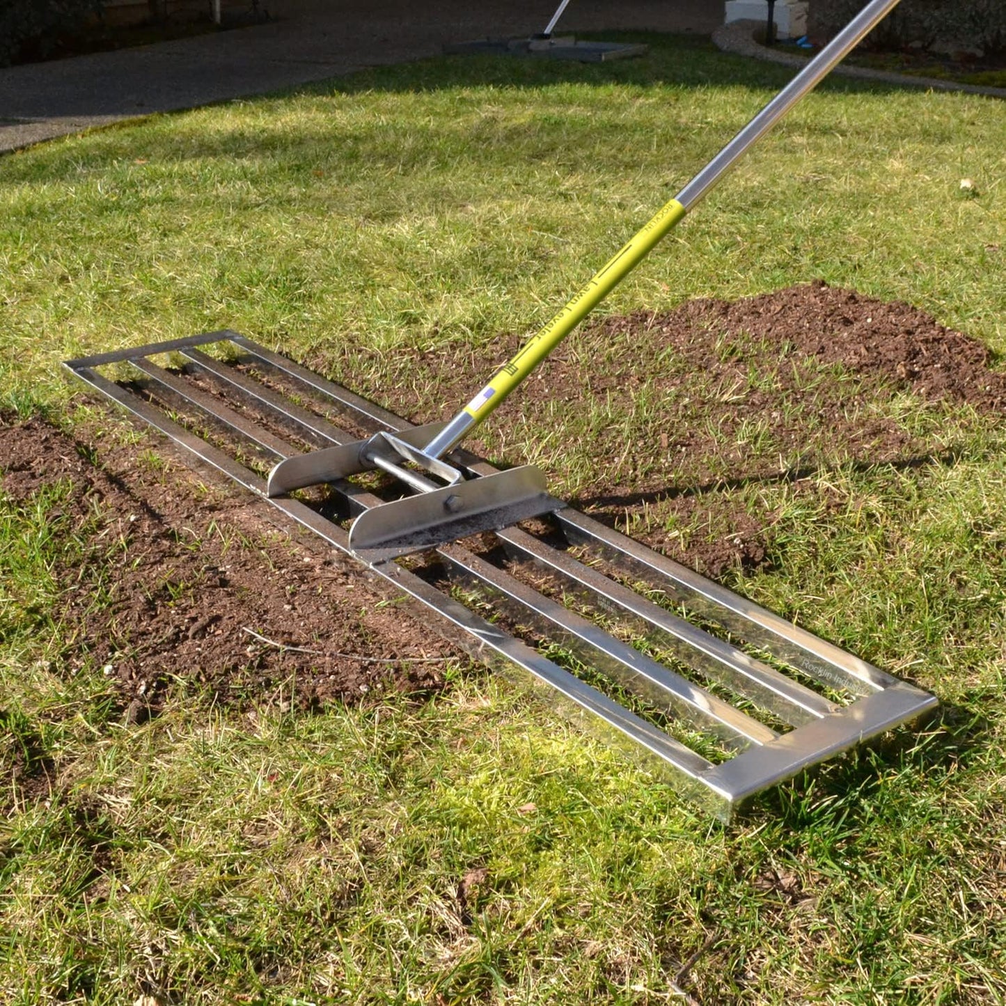 Rocklin™ Lawn Leveling Rake | Levelawn Tool | Level Soil or Dirt Ground Surfaces Easily | 30” x 10” Ground Plate | 78” Extra Long Handle | Stainless Steel