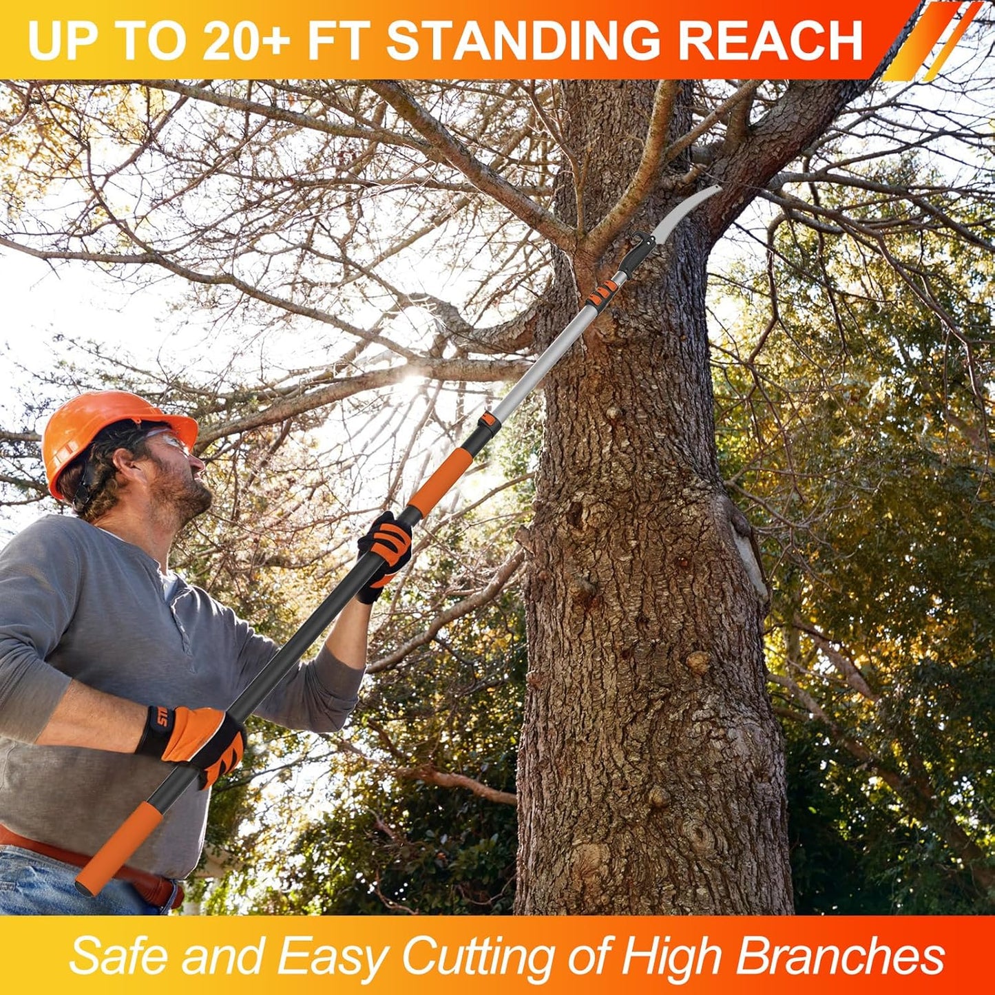 26FT Pole Saw, Telescoping Tree Trimmer with 5-20FT Extension Pole, Manual Branches Pruner for Backyard