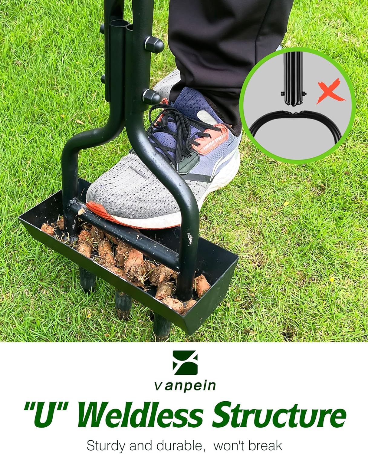 Lawn Aerator Garden Tool with Soil Core Tray, 38” Manual Grass Plug Aerators & A Cleaning Tool, Coring Aeration Tools with 3 Tines for Gardening, Soil Compaction, Lawn Yard Care, Patented Black