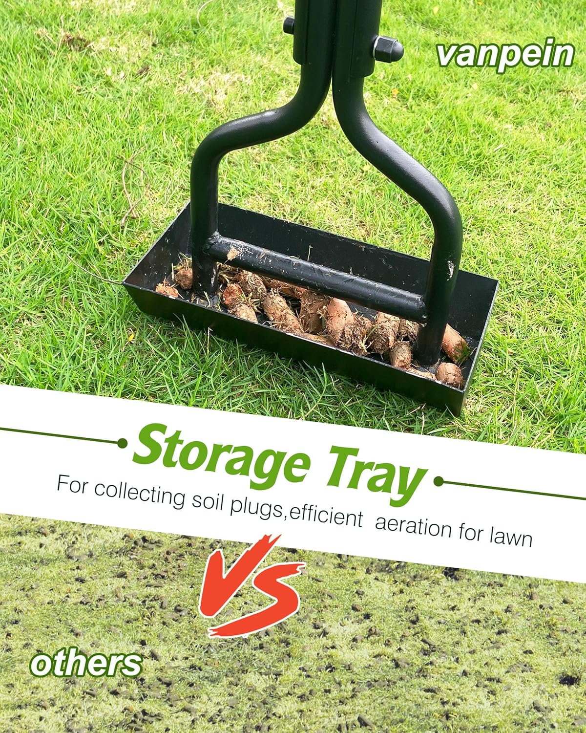 Lawn Aerator Garden Tool with Soil Core Tray, 38” Manual Grass Plug Aerators & A Cleaning Tool, Coring Aeration Tools with 3 Tines for Gardening, Soil Compaction, Lawn Yard Care, Patented Black