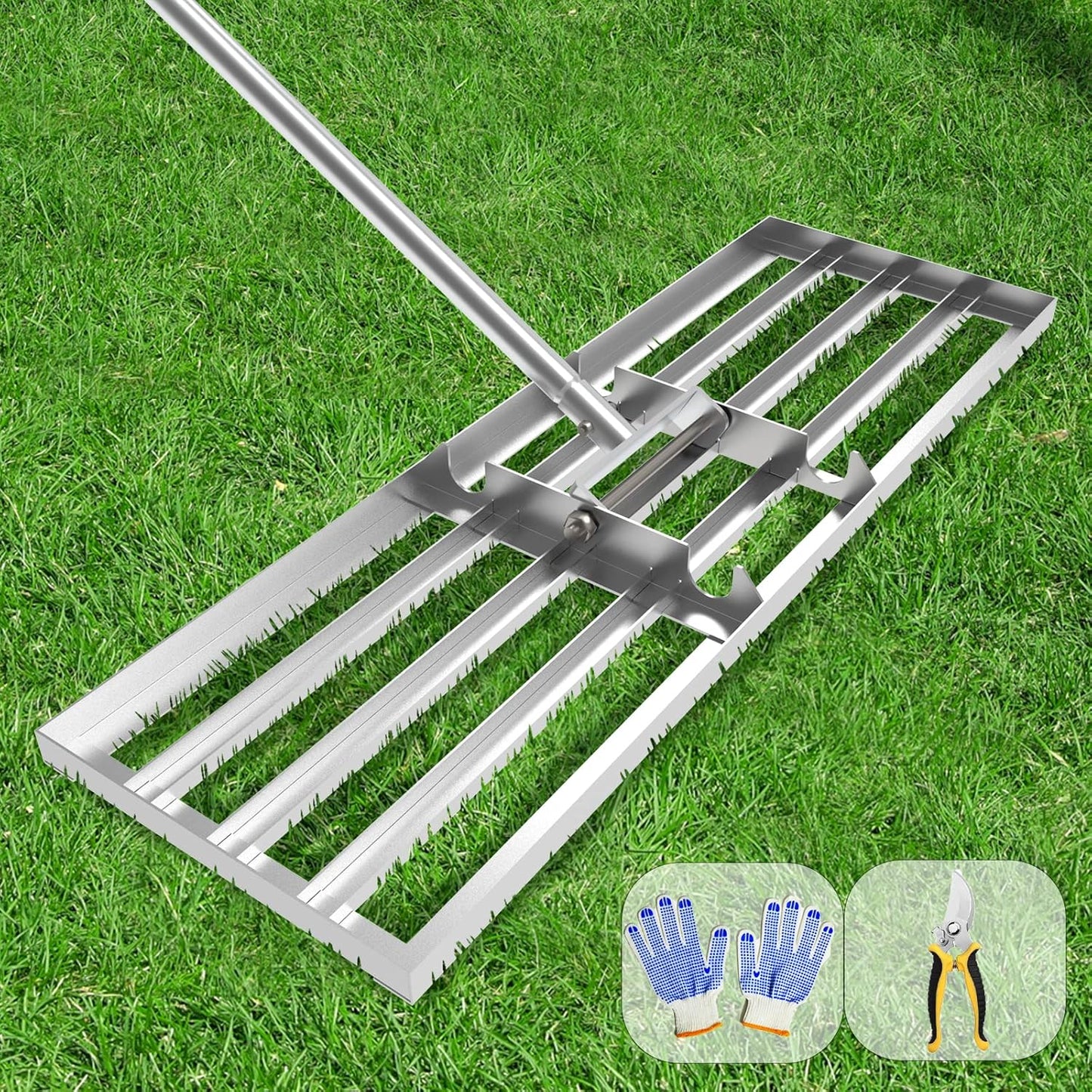 Lawn Leveling Rake 30x10 inch, (Professional-Grade) Lawn Leveler Tool with Stainless Steel Handle Rakes for Lawns Heavy Duty Landscape Rake for Backyard, Garden, Golf Course, Farm, Pasture