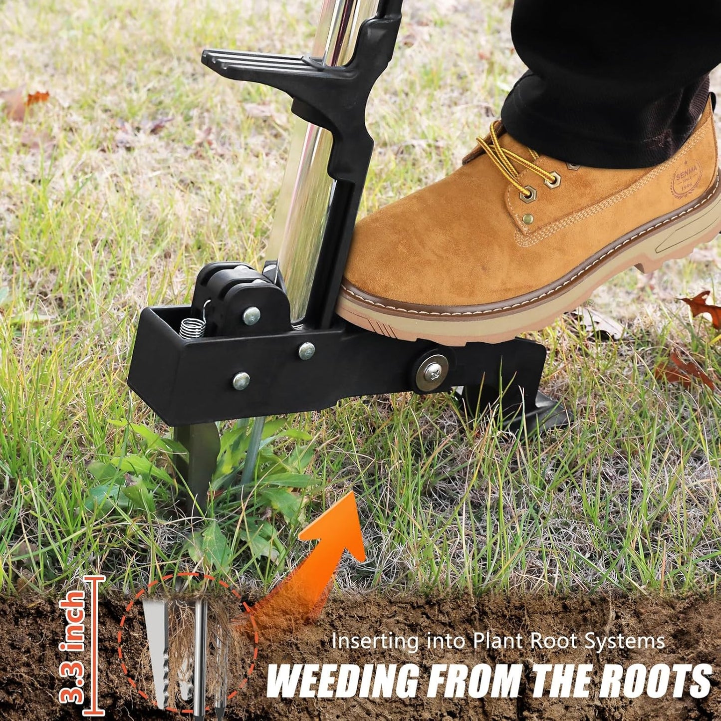 Weed Puller Tool, Gardening Stand-Up Weeder Puller with Ergonomic 39.3" Long Handle and 4 High-Strength Stainless Steel Claws, Easily Remove Weeds Without Bending, Pulling, or Kneeling