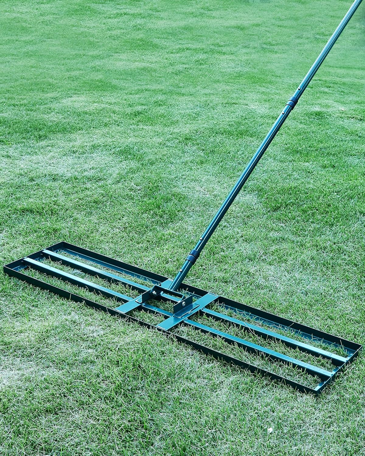 Lawn Leveling Rake,Stainless Steel Lawn Leveler with 30”x10” Ground Plate, 78” Adjustable Long Handle, Level Yard Tool for Grass, Golf Field, Level Soil or Dirt Ground Surfaces-Green