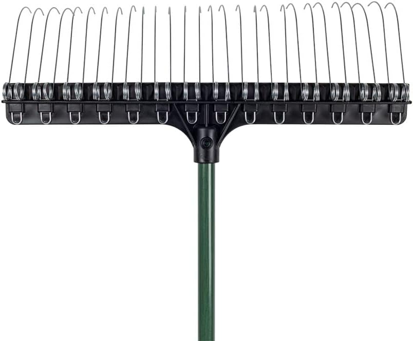 Green Rake 55-inch Lightweight Fiberglass Handle, 21-inch Head, Durable Steel Tines for Gardening, De-Thatching or Professional Landscaping