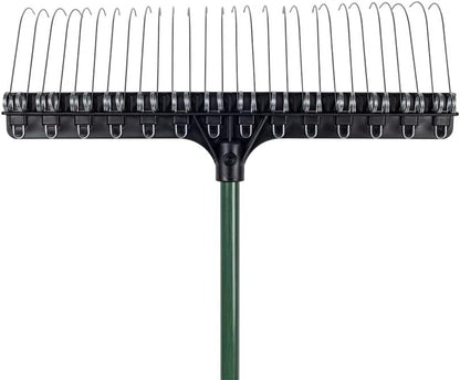 Green Rake 55-inch Lightweight Fiberglass Handle, 21-inch Head, Durable Steel Tines for Gardening, De-Thatching or Professional Landscaping