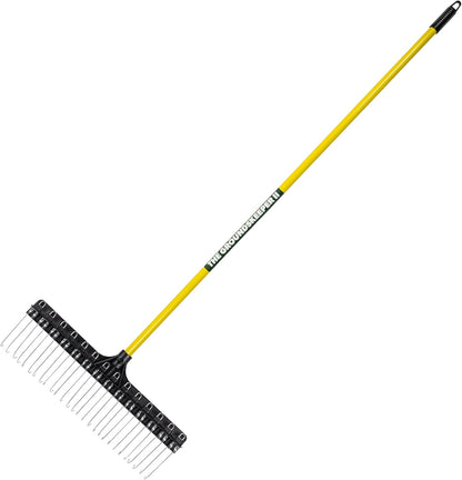 Green Rake 55-inch Lightweight Fiberglass Handle, 21-inch Head, Durable Steel Tines for Gardening, De-Thatching or Professional Landscaping