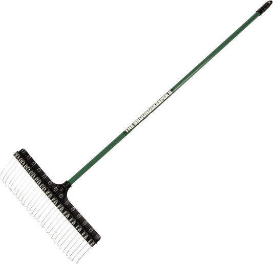 Green Rake 55-inch Lightweight Fiberglass Handle, 21-inch Head, Durable Steel Tines for Gardening, De-Thatching or Professional Landscaping