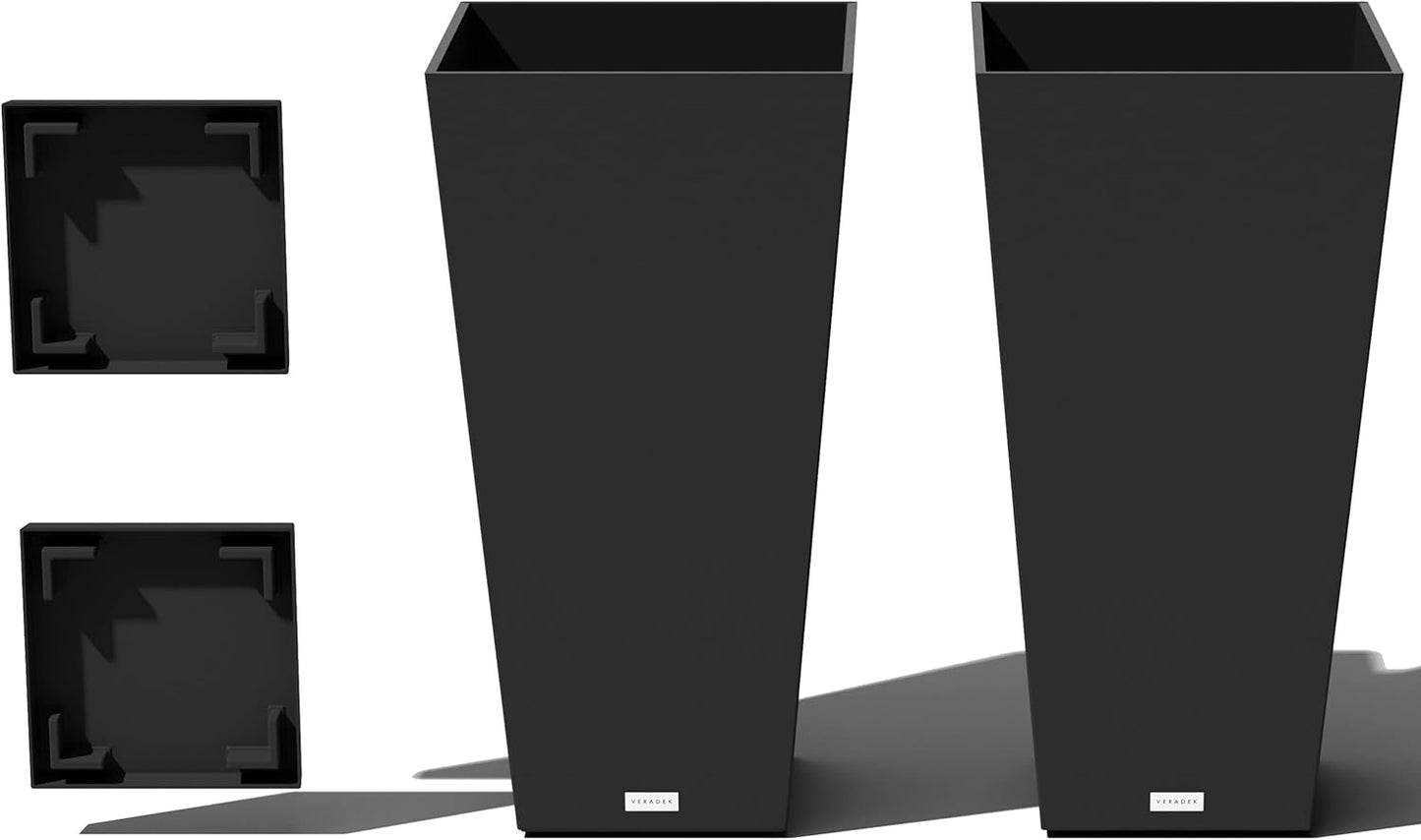 Veradek V-Resin Indoor/Outdoor Taper Planter, Set of 2 (30 inch, Black)