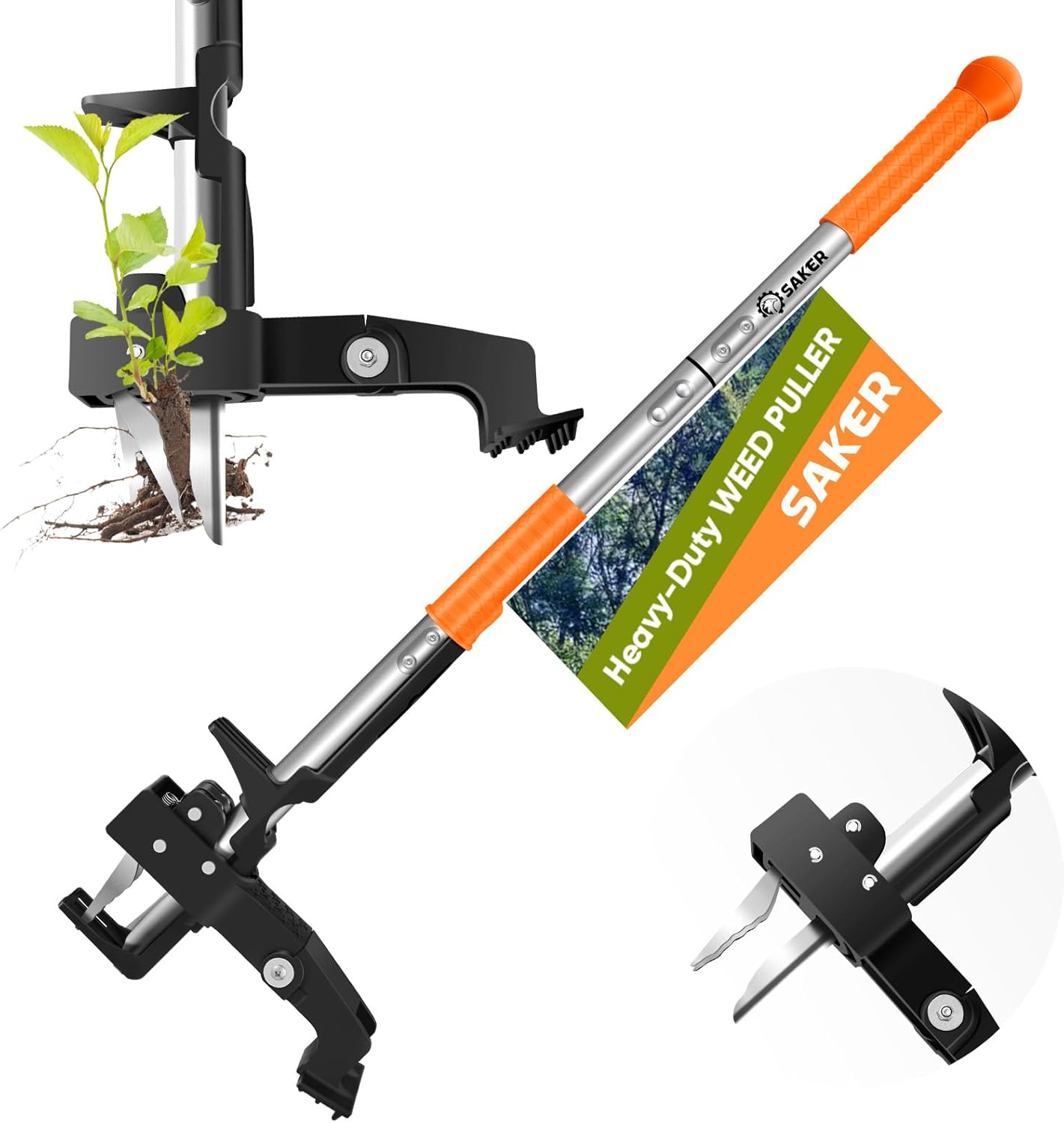 Saker Weed Puller Tool Stand Up Heavy Duty Garden Tool with Long Handle and Stainless Steel Claws for Remove Weeds Without Bending, Pulling, or Kneeling