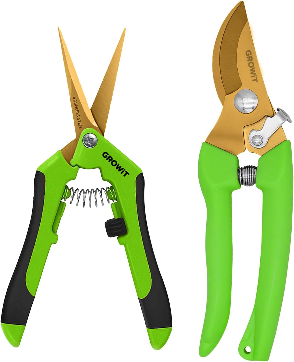 Pruning Shears & Gardening Scissors Set - 7" Titanium Coated Sharp Garden Clippers, Stainless Steel Flower Shears for Plant - Garden Pruners, Florist Scissors with Non-Slip Grip