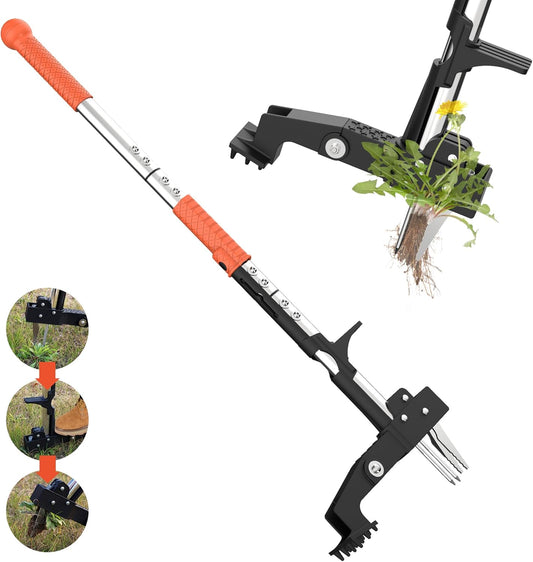 Weed Puller Tool, Gardening Stand-Up Weeder Puller with Ergonomic 39.3" Long Handle and 4 High-Strength Stainless Steel Claws, Easily Remove Weeds Without Bending, Pulling, or Kneeling