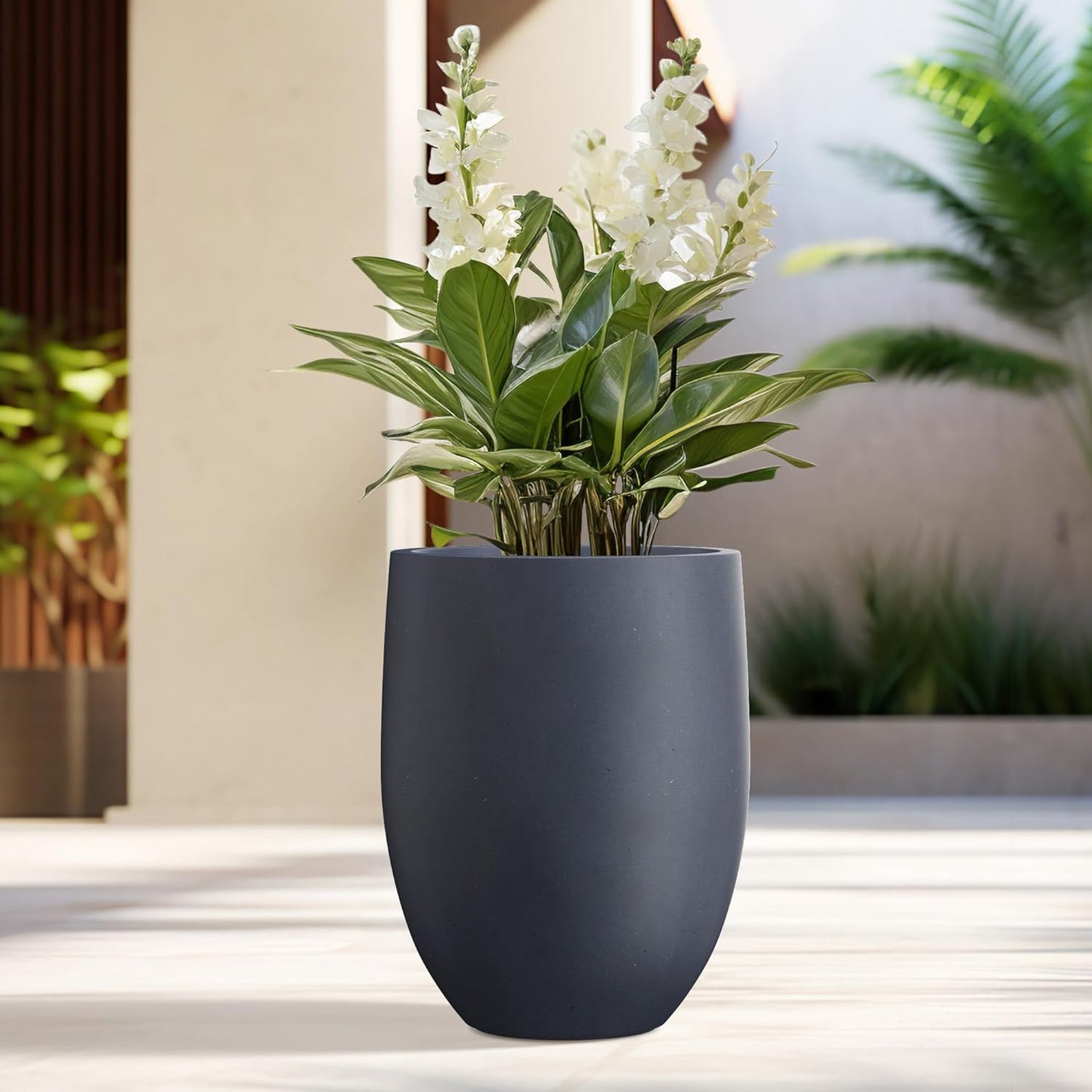 Kante 21.7" H Weathered Concrete Tall Planter, Large Outdoor Indoor Decorative Pot with Drainage Hole and Rubber Plug, Modern Round Style for Home and Garden
