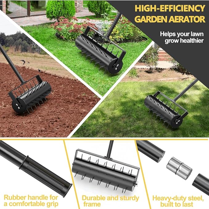 18-inch Lawn Aerator, Rolling Aerator Lawn Tool, Heavy Duty Lawn Aerator Tool, Grass Aerator & Garden Tools for Aeration & Soil Health