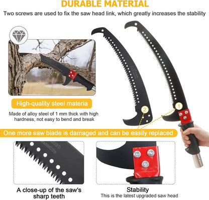 27 Feet Tree Pole Pruner Manual Branches Trimmer Tree Branch Garden Tools Loppers Hand Pole Saws Extendable Height Adustable System for Sawing and Shearing