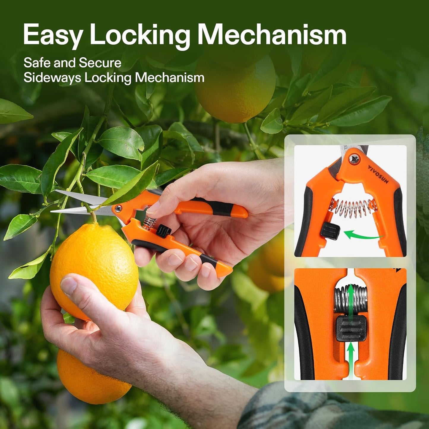 6.5 Inch Gardening Scissors Hand Pruner Pruning Shear with Straight Stainless Steel Blades Orange 1-Pack
