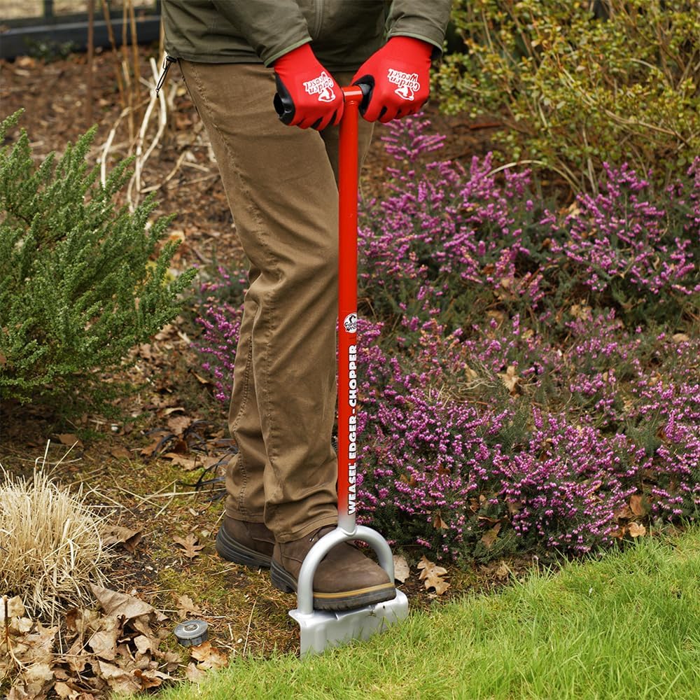 GARDEN WEASEL Edger-Chopper – Black Grip | Manual Lawn Edger Tool for Garden Beds, Sidewalks, Patios & Landscaping | T-Handle, Half Moon Blade | 91716-A