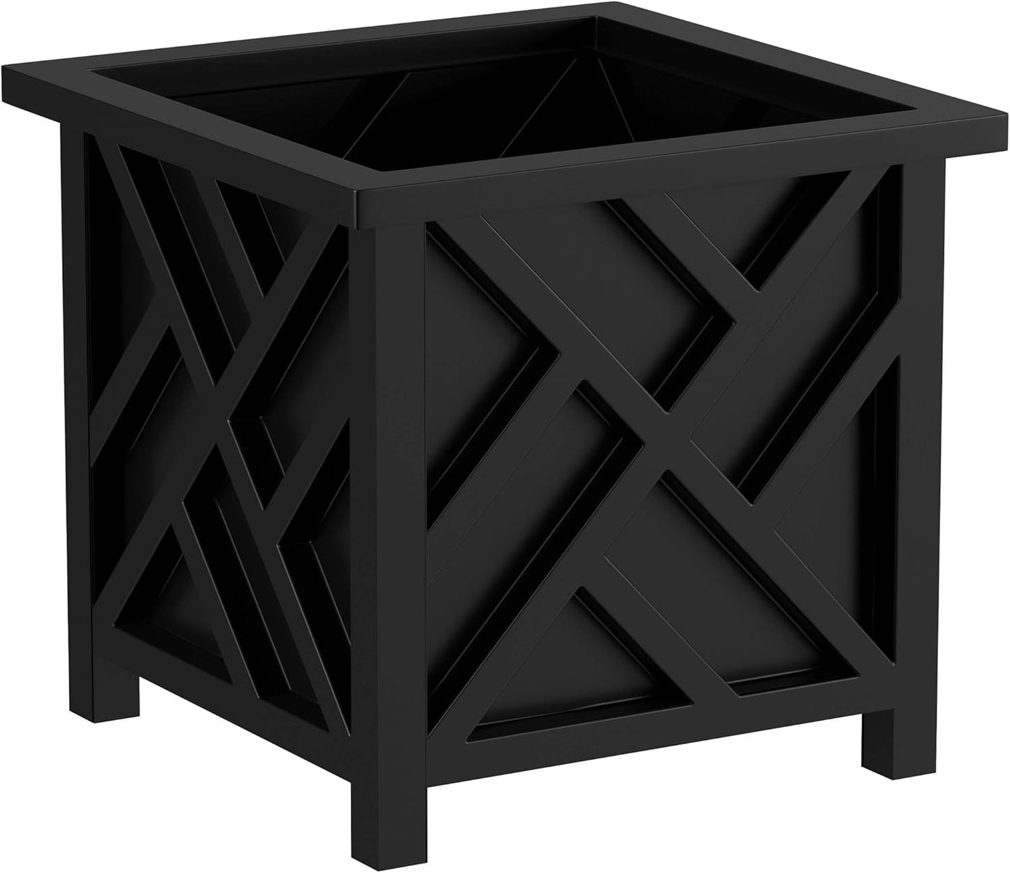 Lattice Design Planter Box 2-Pack – 14.75-Inch Decorative Outdoor Flower or Plant Pots – Front Porch, Patio, and Garden Decor by Pure Garden (White)