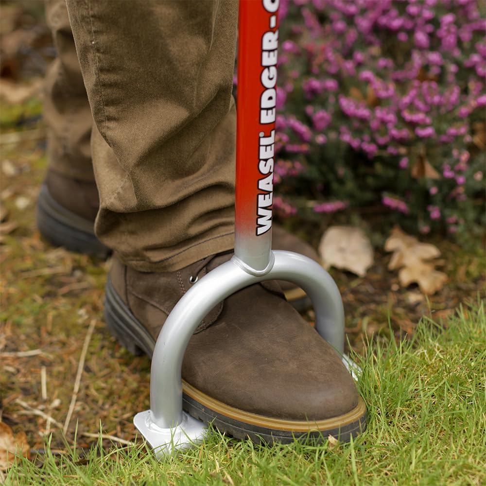 GARDEN WEASEL Edger-Chopper – Black Grip | Manual Lawn Edger Tool for Garden Beds, Sidewalks, Patios & Landscaping | T-Handle, Half Moon Blade | 91716-A