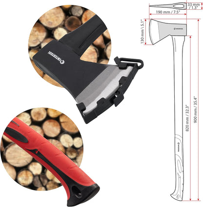 INTERTOOL 36” Wood Chopping Axe, 2.8 Lbs, Long Tree Felling Ax, Firewood Cutting, Shock Absorbing Fiberglass Anti-Slip Handle with Blade Cover HT-0264