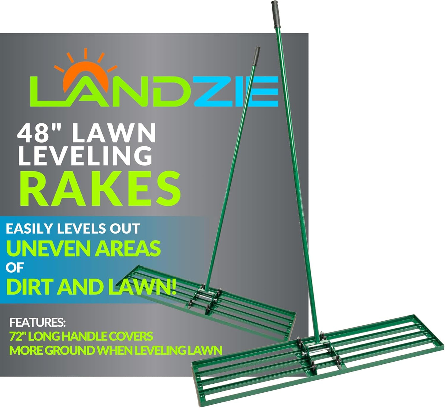 LANDZIE Lawn Leveling Rake – 36" Steel Handle Yard Leveler, Lawn Level Tool for Creating a Flat Surface - Works for Soil, Dirt, Topdressing, and Ground