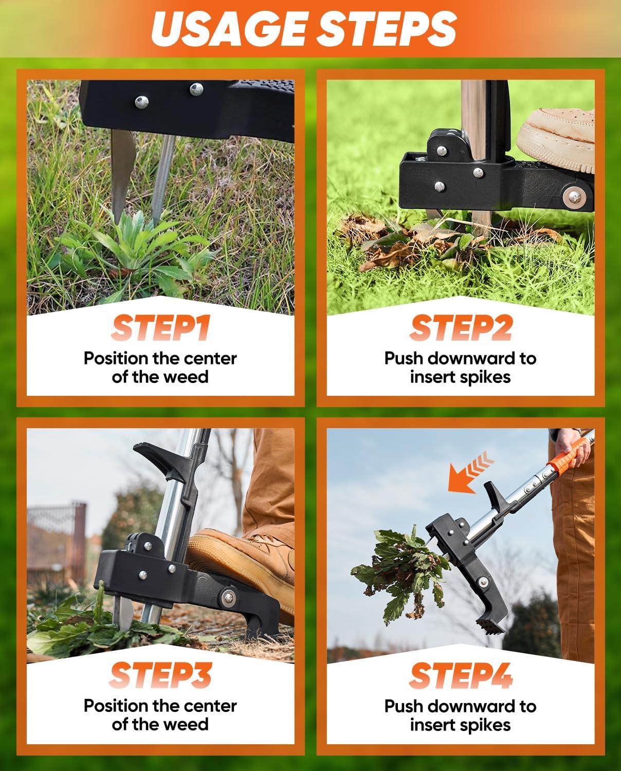 Saker Weed Puller Tool Stand Up Heavy Duty Garden Tool with Long Handle and Stainless Steel Claws for Remove Weeds Without Bending, Pulling, or Kneeling