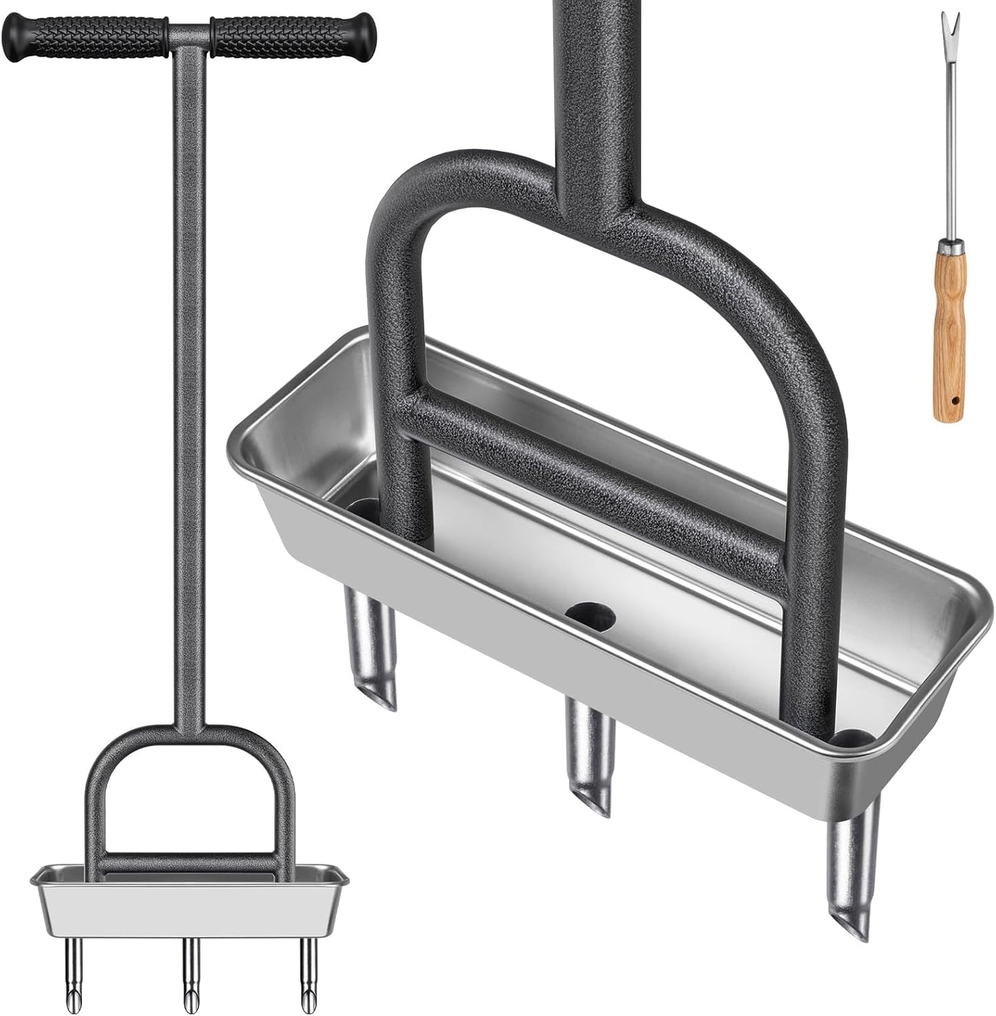 Dolibest Lawn Coring Aerator, Stainless Steel 4 Corer Plug Aerator Tool with Soft Rubber Grip, Manual Grass Aerating Tool, Garden Tool & Cleaning Hand Tool for Loosening Soil and Improving Lawn Health