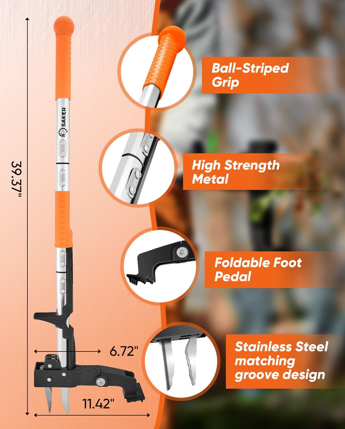 Saker Weed Puller Tool Stand Up Heavy Duty Garden Tool with Long Handle and Stainless Steel Claws for Remove Weeds Without Bending, Pulling, or Kneeling