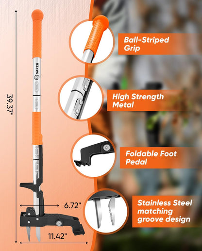 Saker Weed Puller Tool Stand Up Heavy Duty Garden Tool with Long Handle and Stainless Steel Claws for Remove Weeds Without Bending, Pulling, or Kneeling
