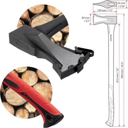 INTERTOOL Log Splitting Maul Axe - 36” Wood Chopping Ax with Rust Resistant Steel, Shock Absorbing Fiberglass Anti-Slip Handle, & Blade Sheath Cover - HT-0275