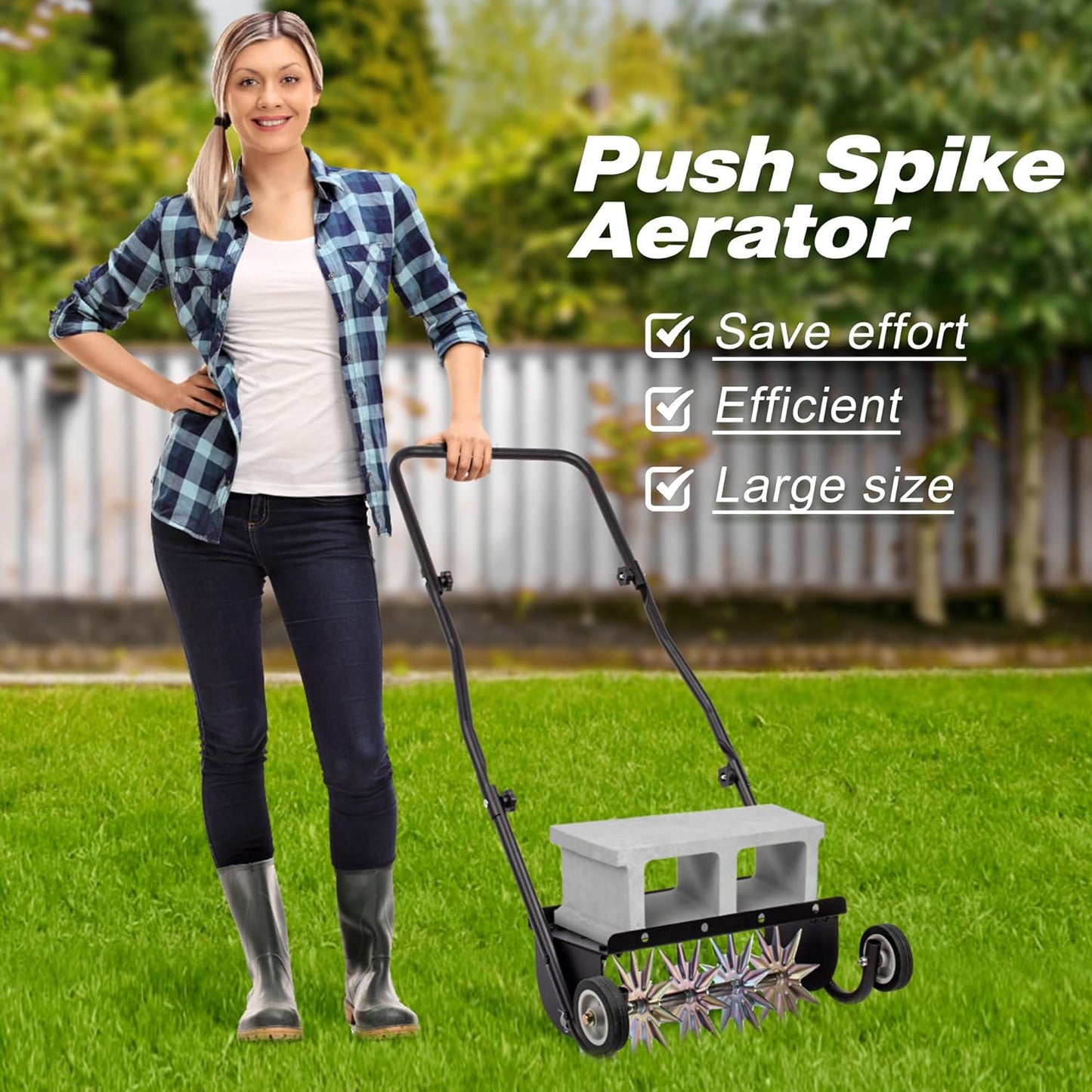 Suchtale 18-Inch Push Spike Aerator, Heavy Duty Rolling Lawn Aerator, Rotary Spike Lawn Aerator, Manual Aeration Equipment with Steel Handle, Suitable for Lawns, Garden, and Yard Grass Aeration