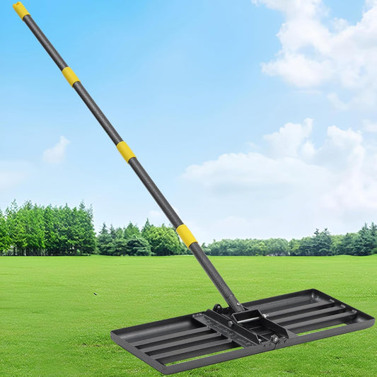 Lawn Leveling Rake-Heavy Duty 30”x10” Foldable Leveler Plate,5FT Adjustable Long Handle,Non Flipping Smooth Edge,Stainless Steel Ground Leveler for Yard,Soil,Gravel,Dirt,Landscaping